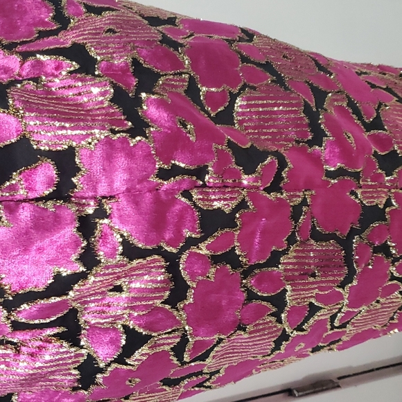 Women's Vintage Embroidered Burn Out Hot Pink Floral Velvet Dress sz Small - Picture 9 of 11